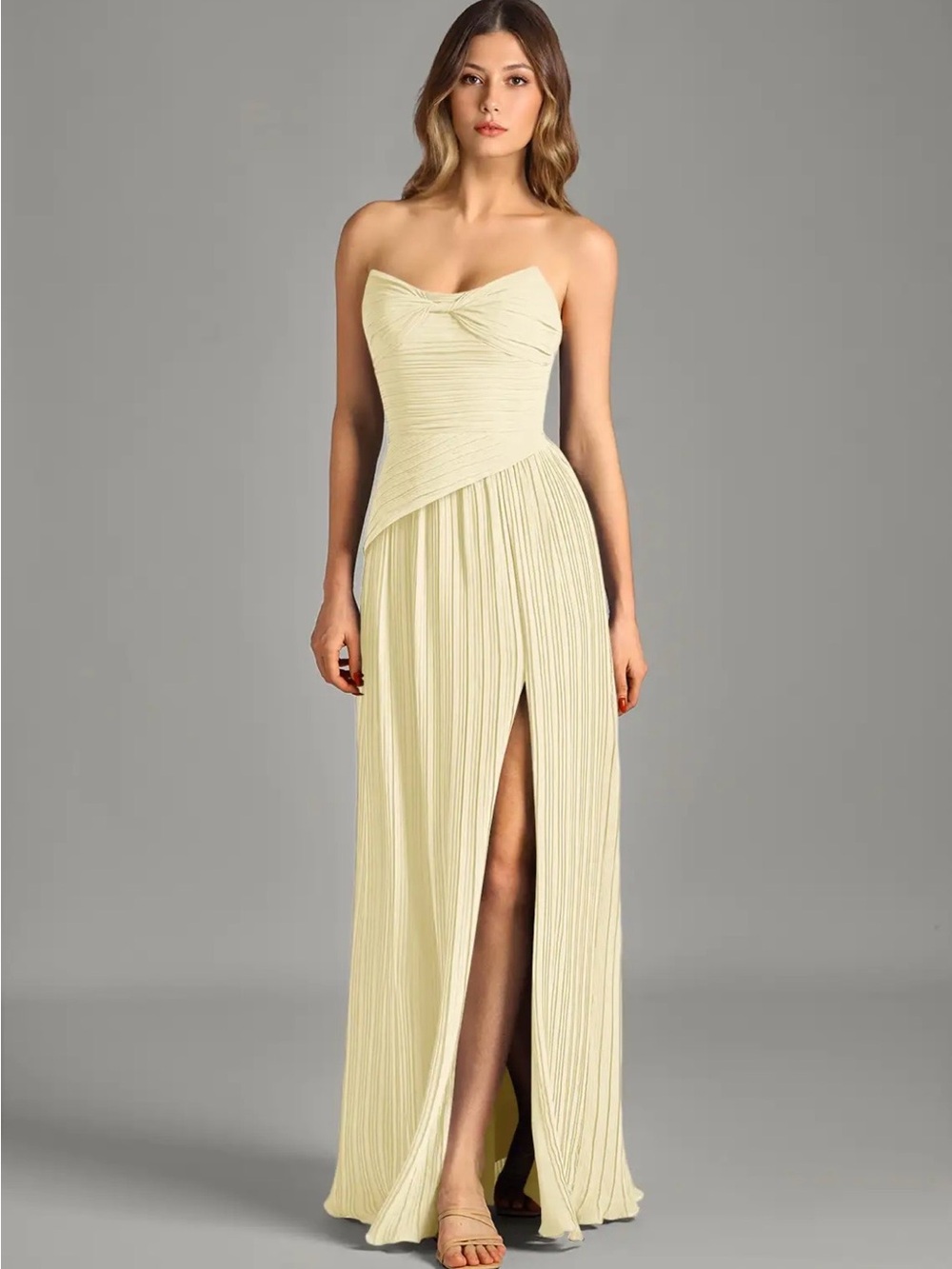 Strapless Corset Pleated Evening Gown